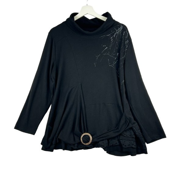 Lavena Tunic Top Women‎ Large Black Asymetric Shirt Blouse Buckle Eyelet Trim - Picture 5 of 16